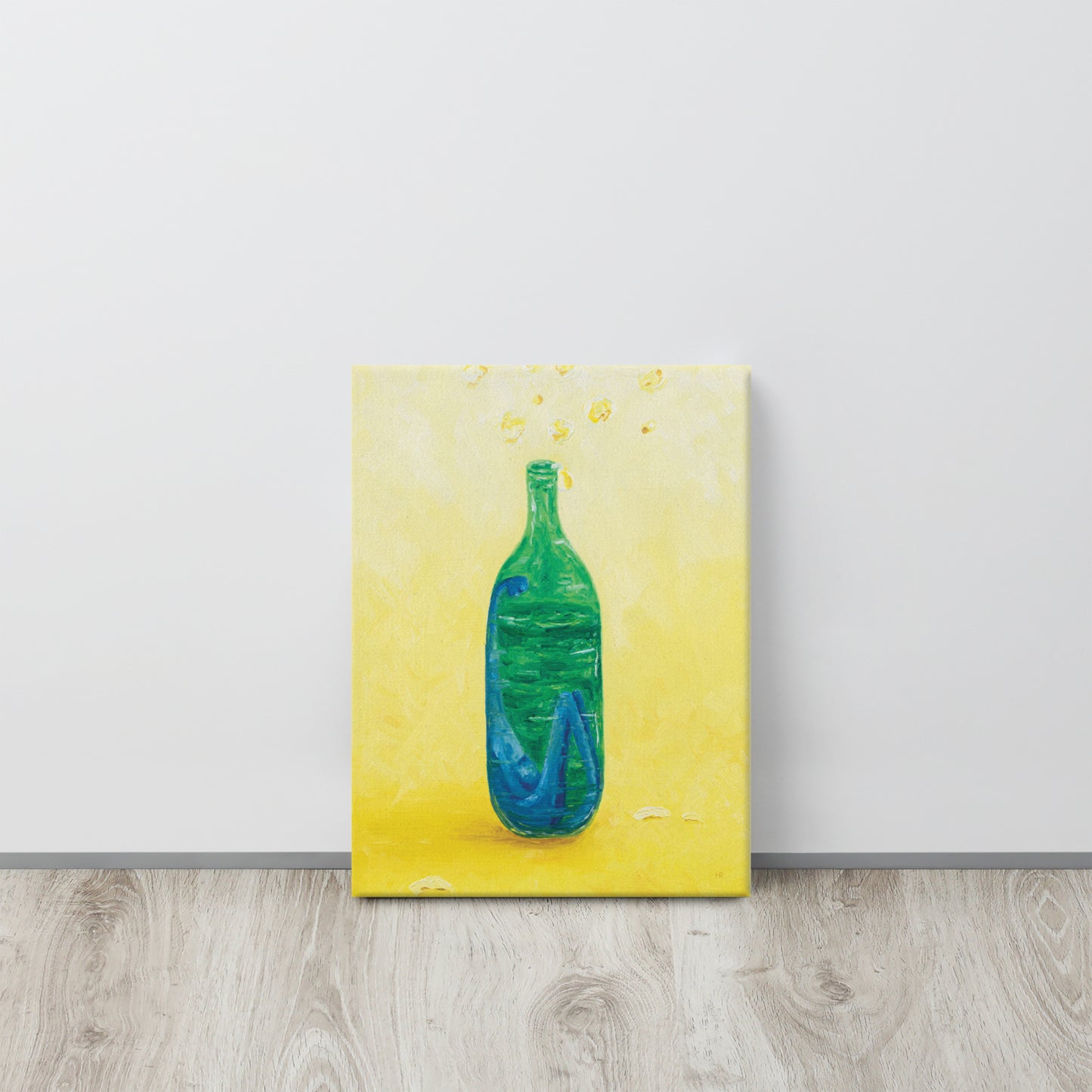 The Little Blue Blob Stuck in a Shiny Green Bottle Canvas Print