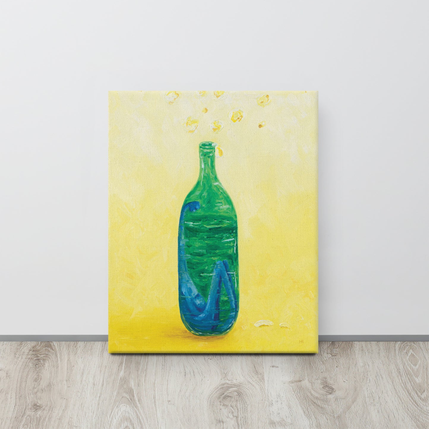 The Little Blue Blob Stuck in a Shiny Green Bottle Canvas Print