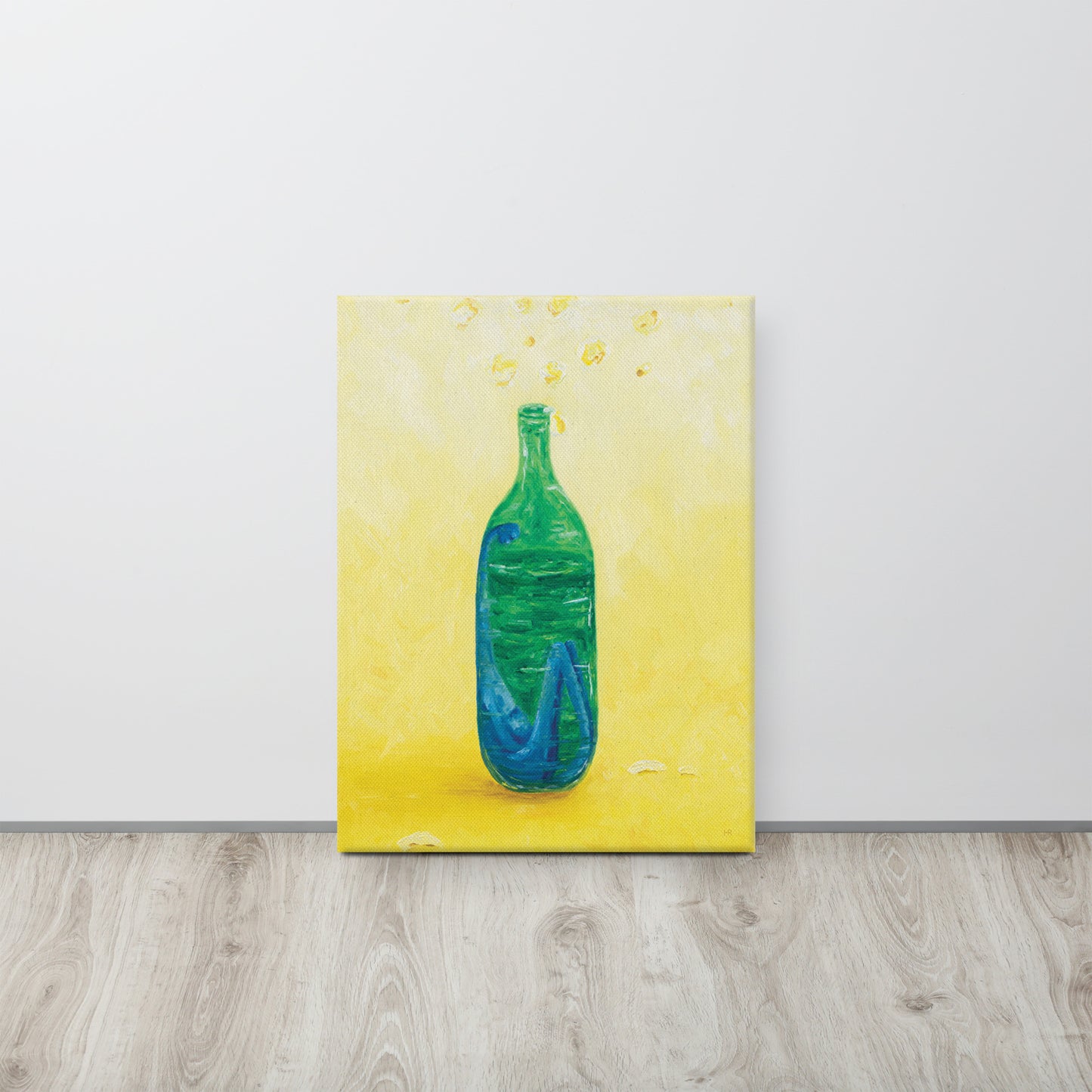 The Little Blue Blob Stuck in a Shiny Green Bottle Canvas Print