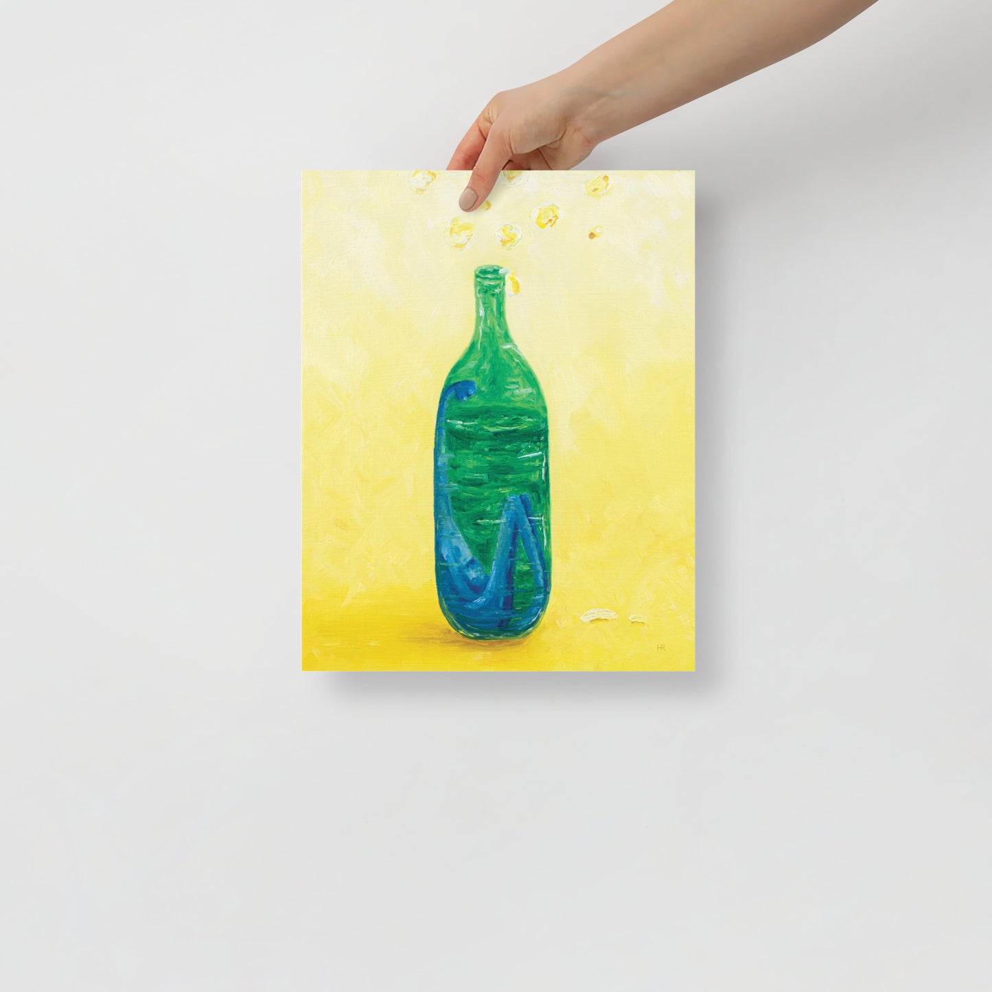 The Little Blue Blob Stuck in a Shiny Green Bottle Poster Print