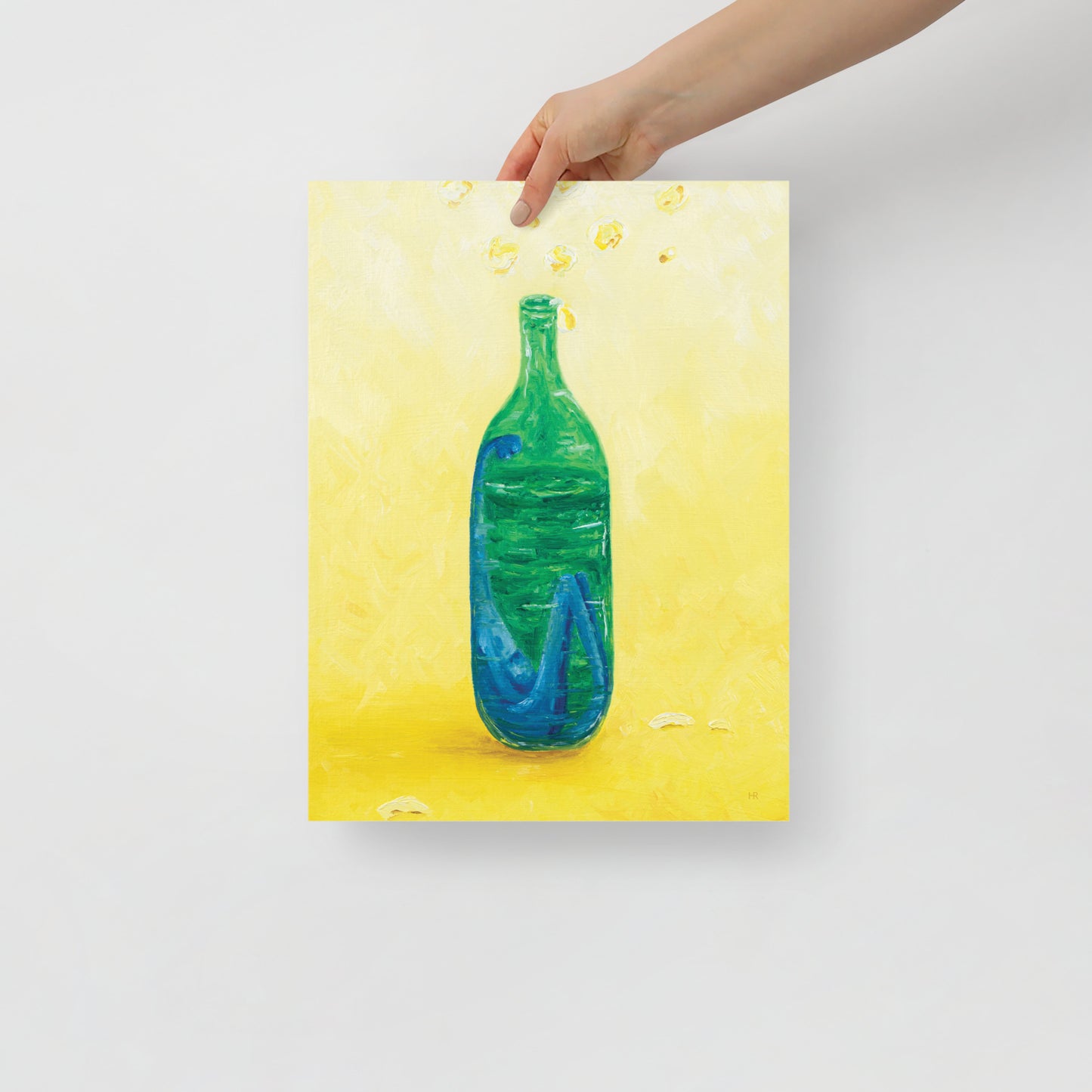 The Little Blue Blob Stuck in a Shiny Green Bottle Poster Print