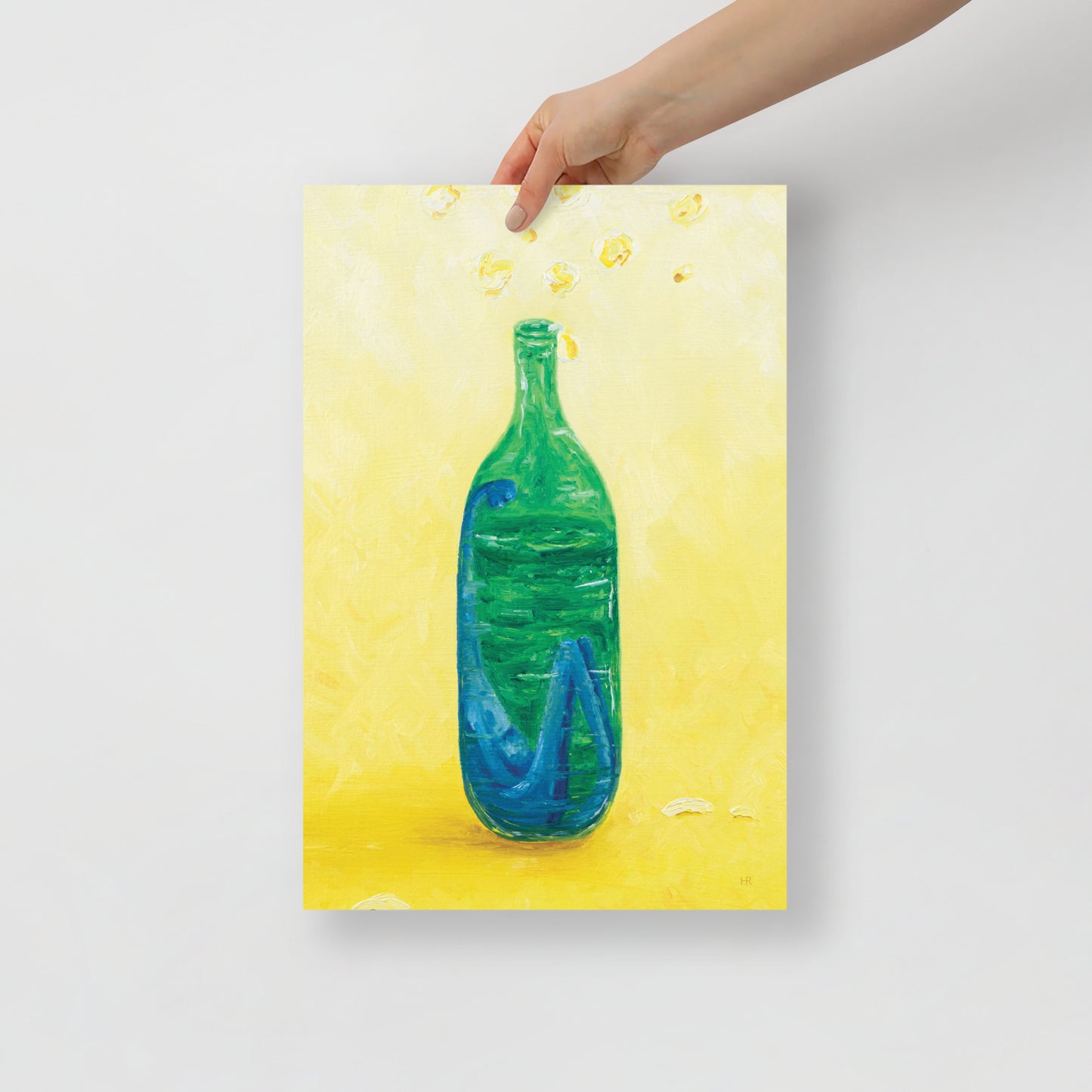 The Little Blue Blob Stuck in a Shiny Green Bottle Poster Print