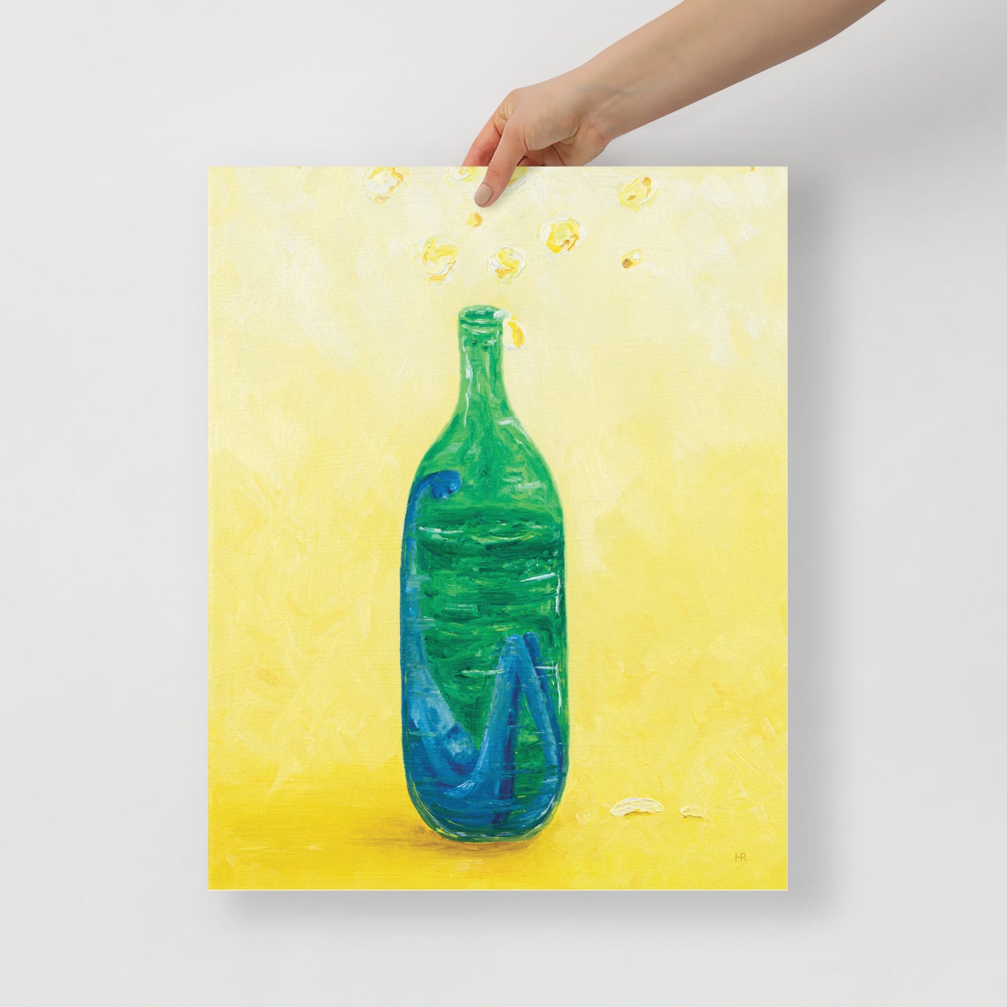 The Little Blue Blob Stuck in a Shiny Green Bottle Poster Print