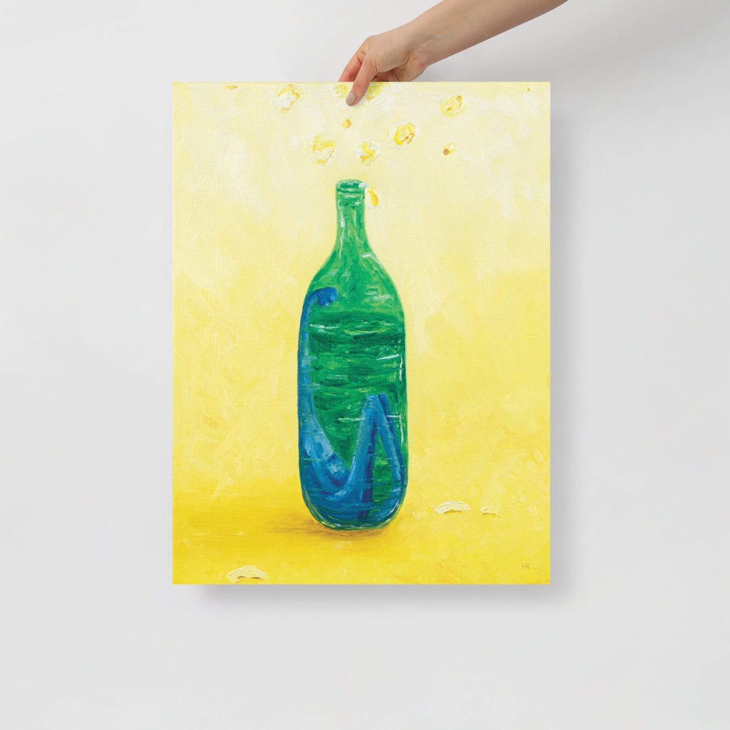 The Little Blue Blob Stuck in a Shiny Green Bottle Poster Print