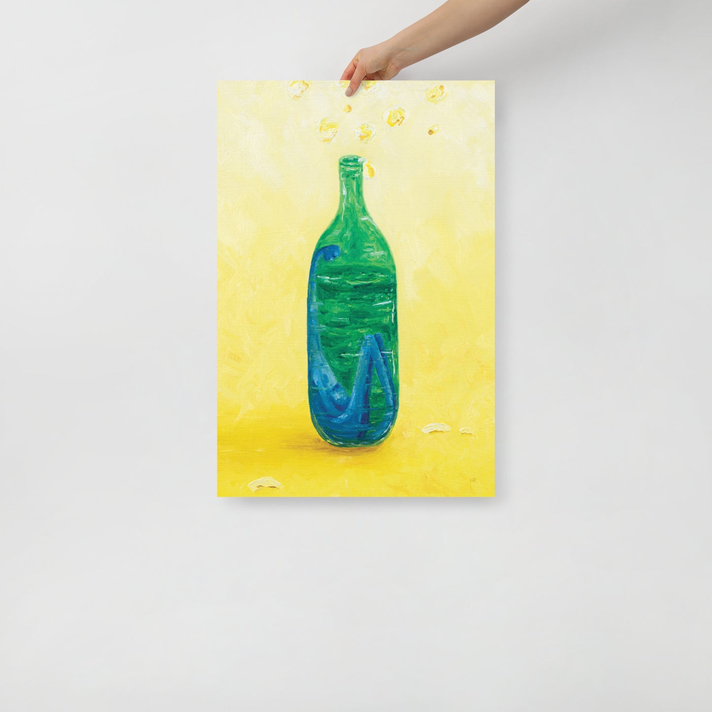 The Little Blue Blob Stuck in a Shiny Green Bottle Poster Print