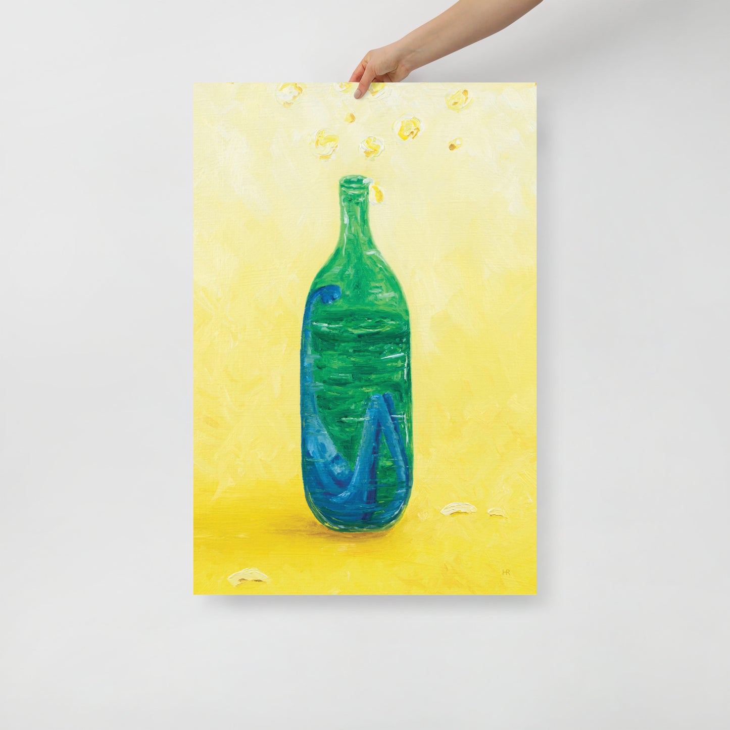 The Little Blue Blob Stuck in a Shiny Green Bottle Poster Print