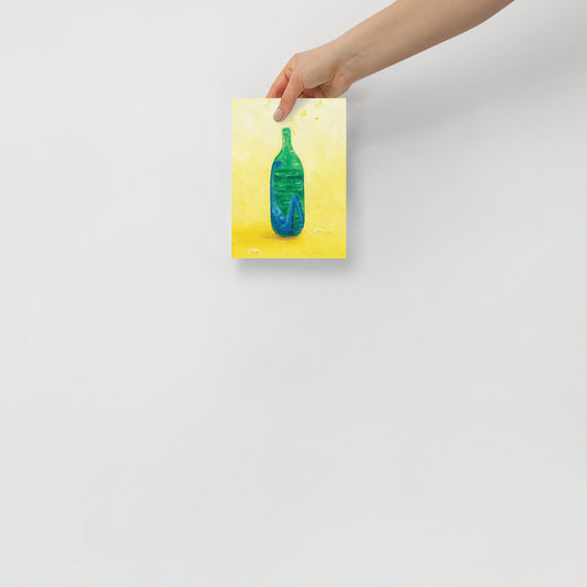 The Little Blue Blob Stuck in a Shiny Green Bottle Poster Print