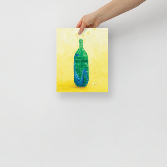 The Little Blue Blob Stuck in a Shiny Green Bottle Poster Print