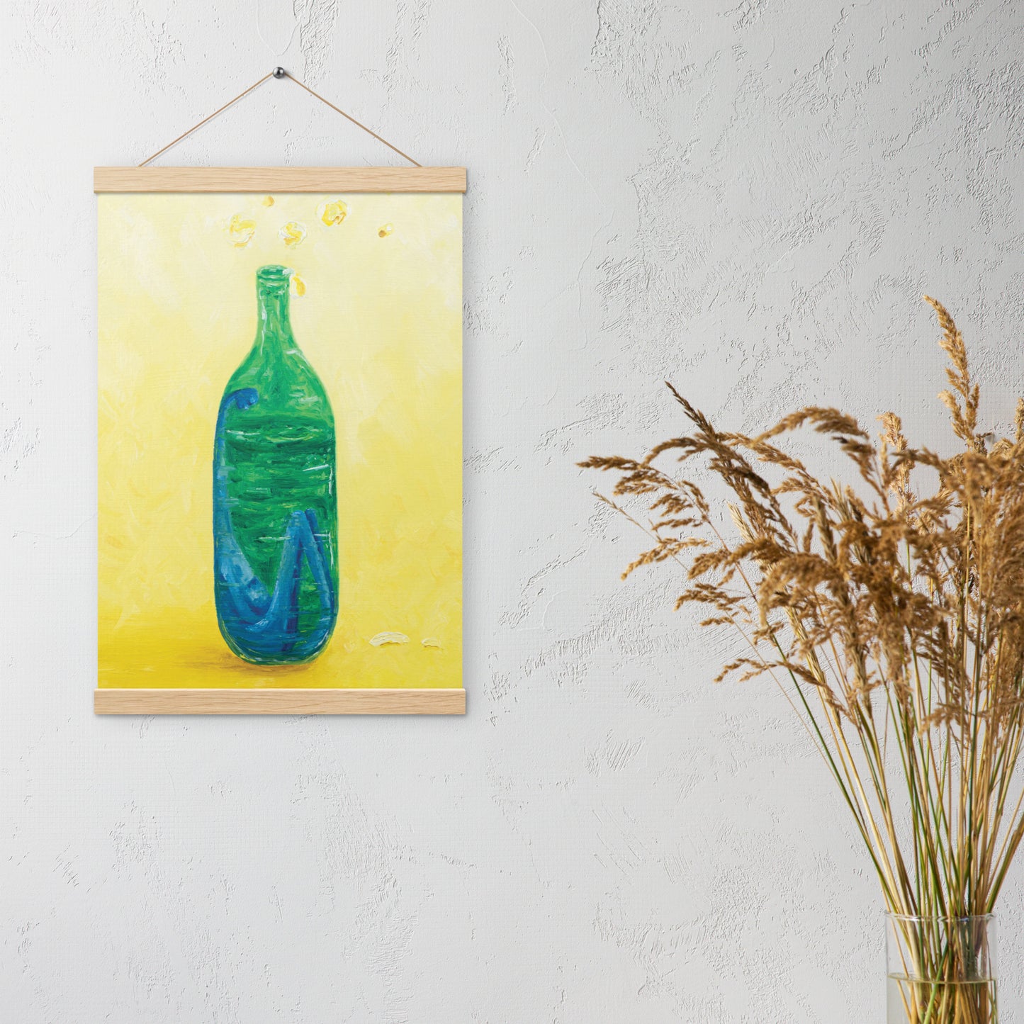 The Little Blue Blob Stuck in a Shiny Green Bottle Poster with Hanger Print