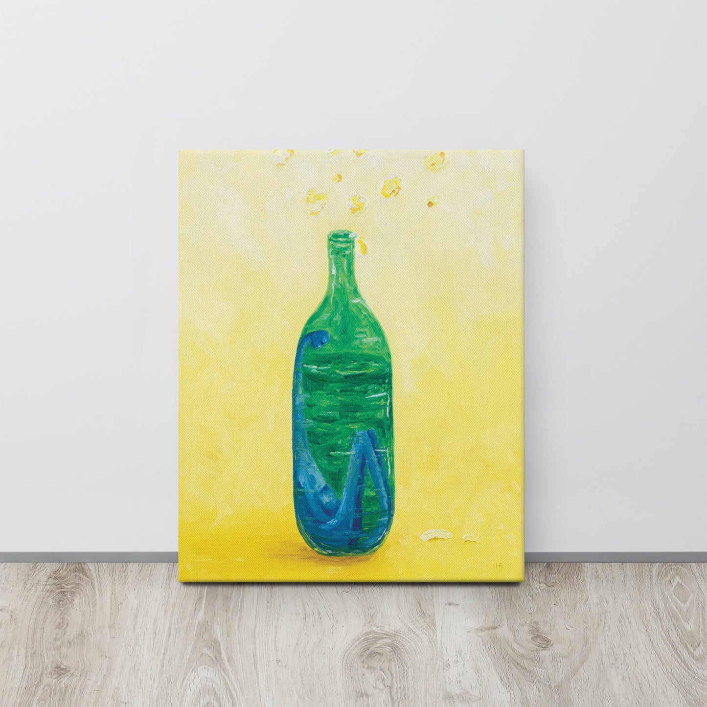 The Little Blue Blob Stuck in a Shiny Green Bottle Thin Canvas Print