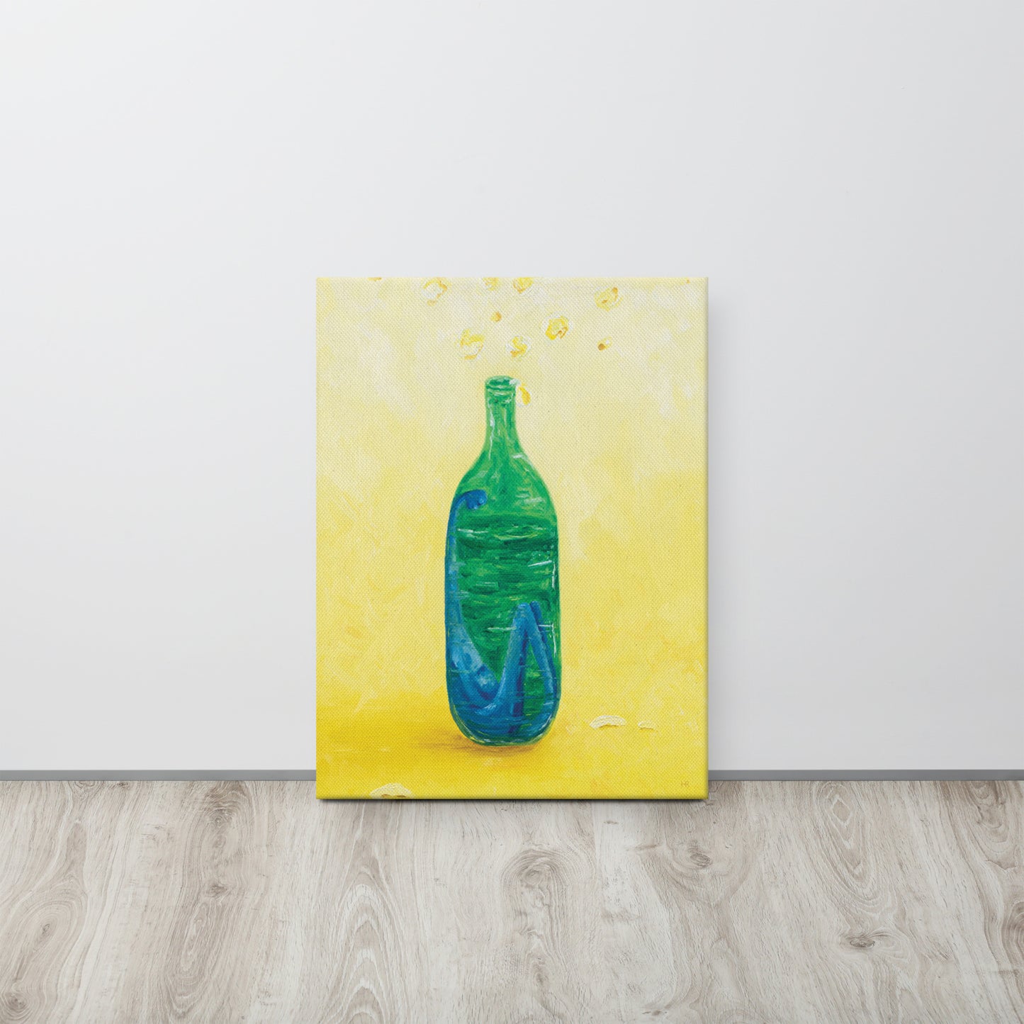 The Little Blue Blob Stuck in a Shiny Green Bottle Thin Canvas Print