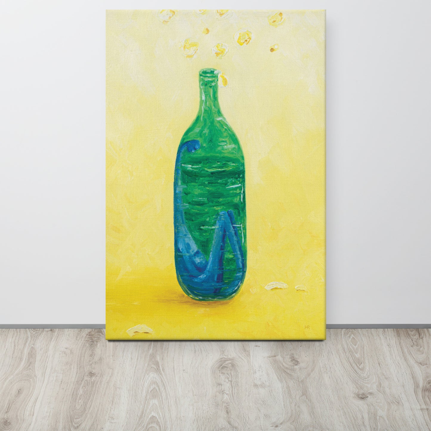 The Little Blue Blob Stuck in a Shiny Green Bottle Thin Canvas Print