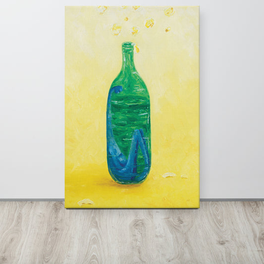 The Little Blue Blob Stuck in a Shiny Green Bottle Thin Canvas Print